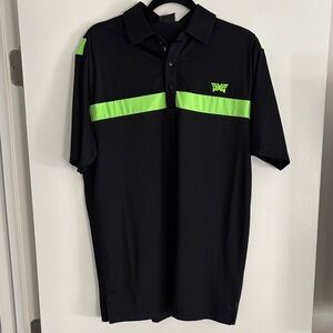 PXG Black Polo with Bright Green Stripes